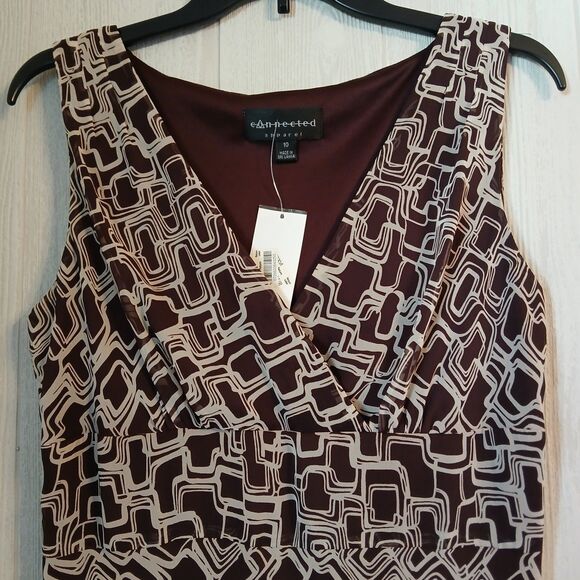 Connected Apparel Size 10 Women's Brown Ivory Geometric Sleeveless Halter Dress - Picture 3 of 8
